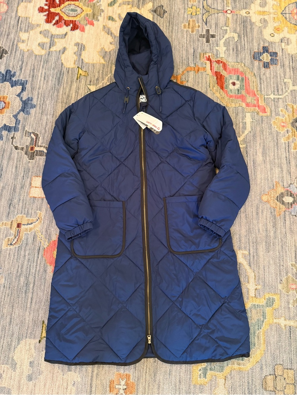 NEW Lands' End Women's FeatherFree Insulated Diamond Quilted Maxi Coat Navy M